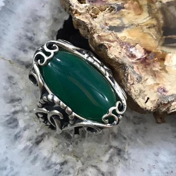 Carolyn Pollack Sterling Oval Green Chalcedony Decorated Ring Size 9 For Women - Picture 1 of 10